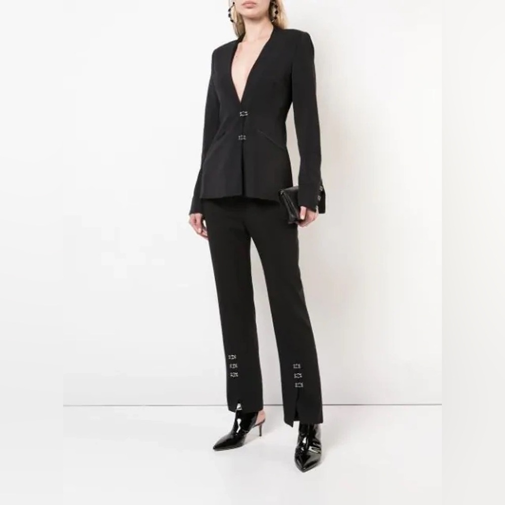 Jonathan Simkhai black trousers with split front hem and hook and eye details